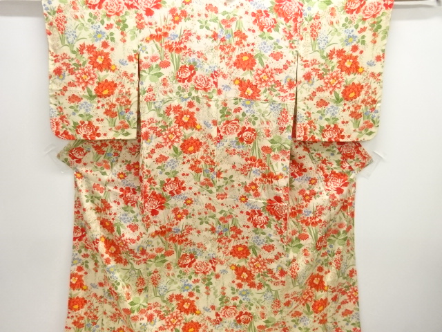 大正ロマン　紋錦紗薔薇に草花模様着物